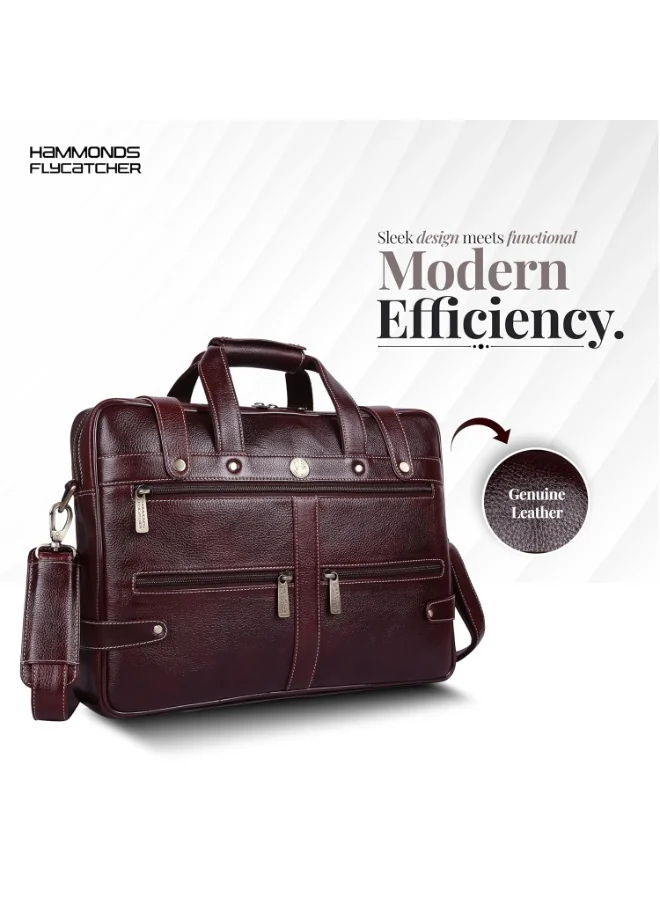  هاموندز فلاي كاتشر حقيبة مكتبية جلدية أصلية للرجال، حقيبة كمبيوتر محمول للرجال مزودة بجيب مبطن للكمبيوتر المحمول، تتسع لأجهزة كمبيوتر محمولة مقاس 15.6 بوصة، حزام قابل للتعديل - LB110BR 16